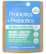 Front of the Hollywoodskin Probiotics + Prebiotics 60-capsule pouch.