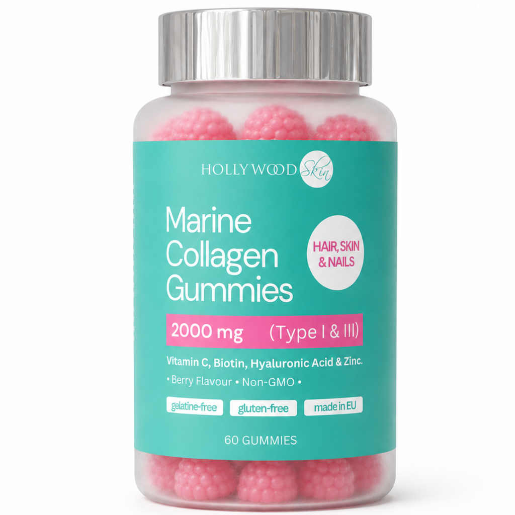 Marine Collagen Gummies vs typical gummy comparison – 2000mg collagen, Type I & III, 10,000mcg Biotin, gelatine-free, made in EU