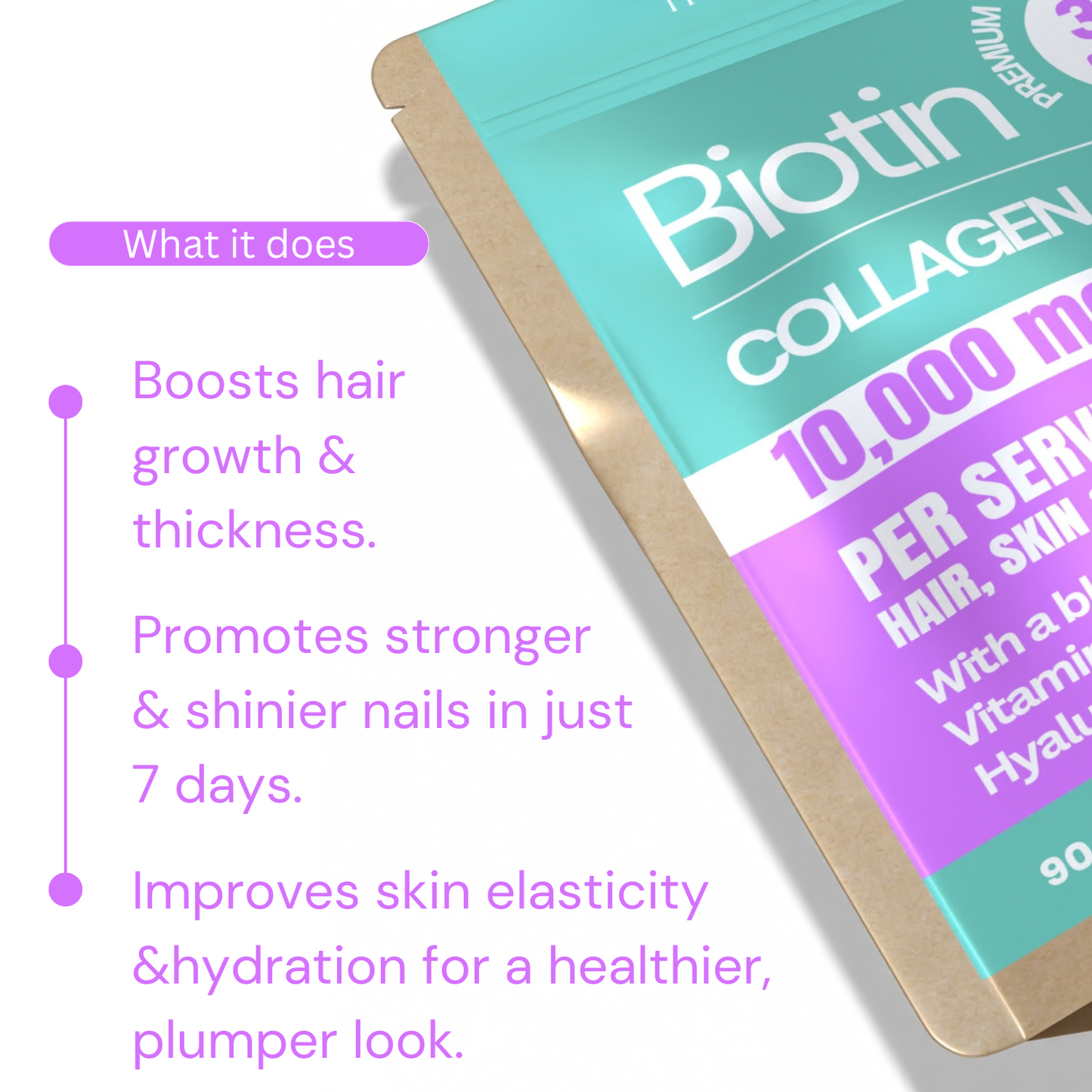 Gommes pour la croissance des cheveux et la force des ongles〡10 000 mcg de biotine, 1 500 mg de collagène et 300 mg de kératine