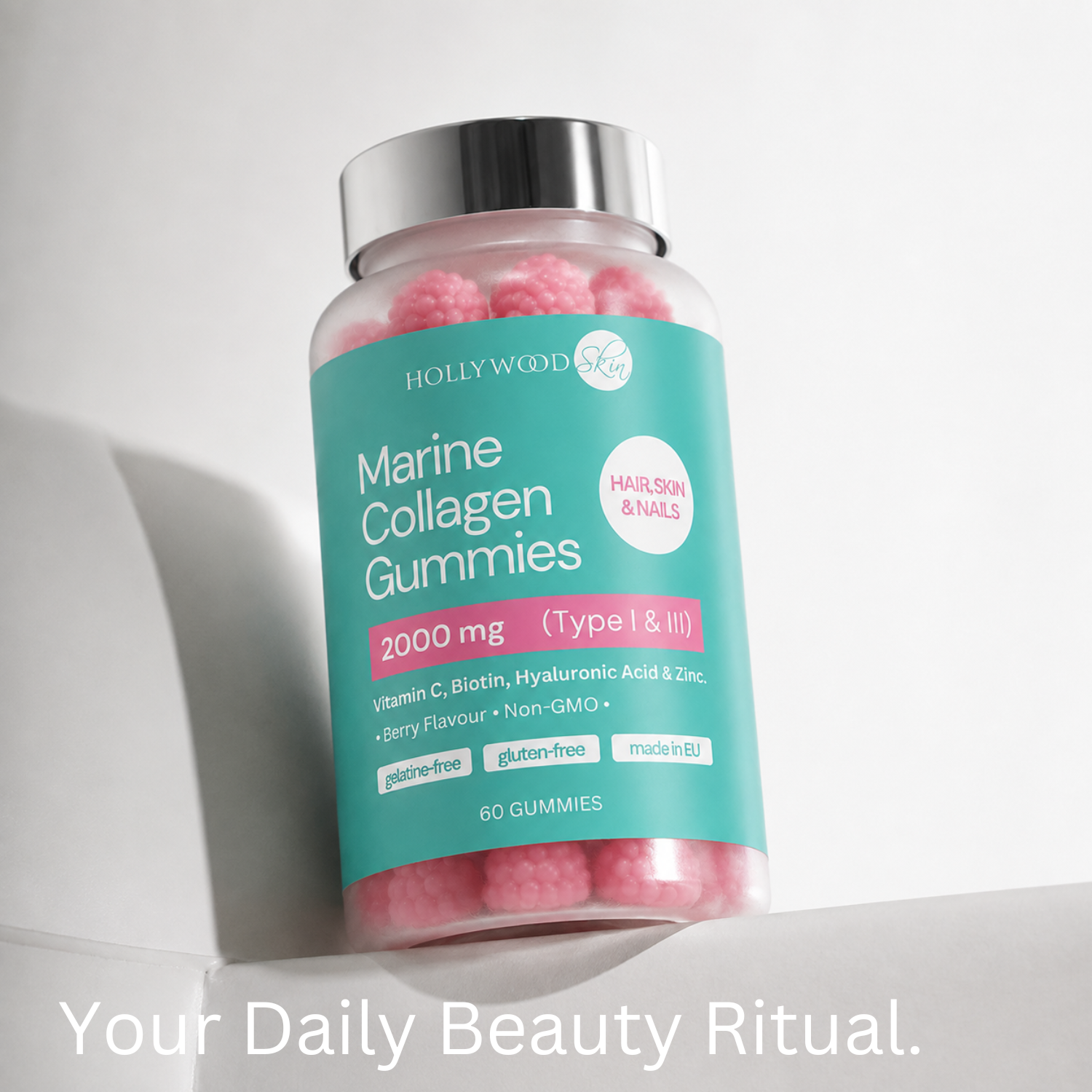 Two collagens. One daily ritual. Marine Collagen Gummies – supports hair, skin, nails and protects from oxidative stress