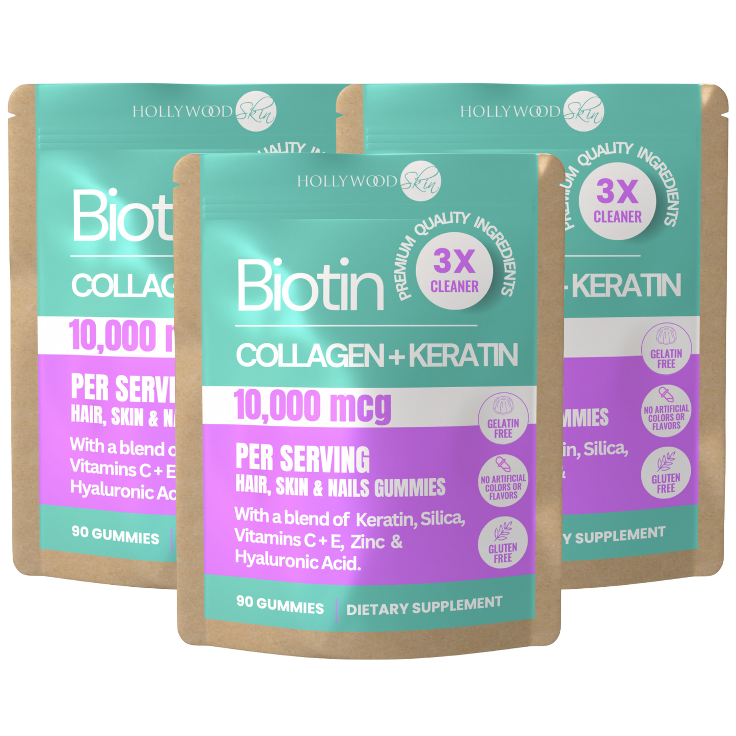 Gommes pour la croissance des cheveux et la force des ongles〡10 000 mcg de biotine, 1 500 mg de collagène et 300 mg de kératine