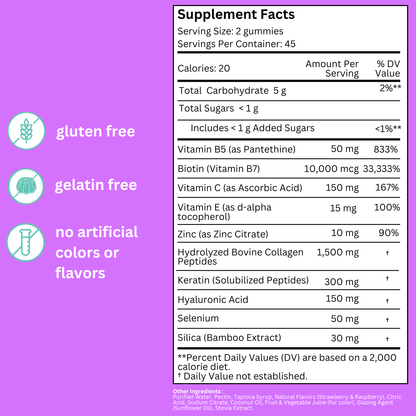 Gommes pour la croissance des cheveux et la force des ongles〡10 000 mcg de biotine, 1 500 mg de collagène et 300 mg de kératine