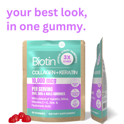 Gommes pour la croissance des cheveux et la force des ongles〡10 000 mcg de biotine, 1 500 mg de collagène et 300 mg de kératine