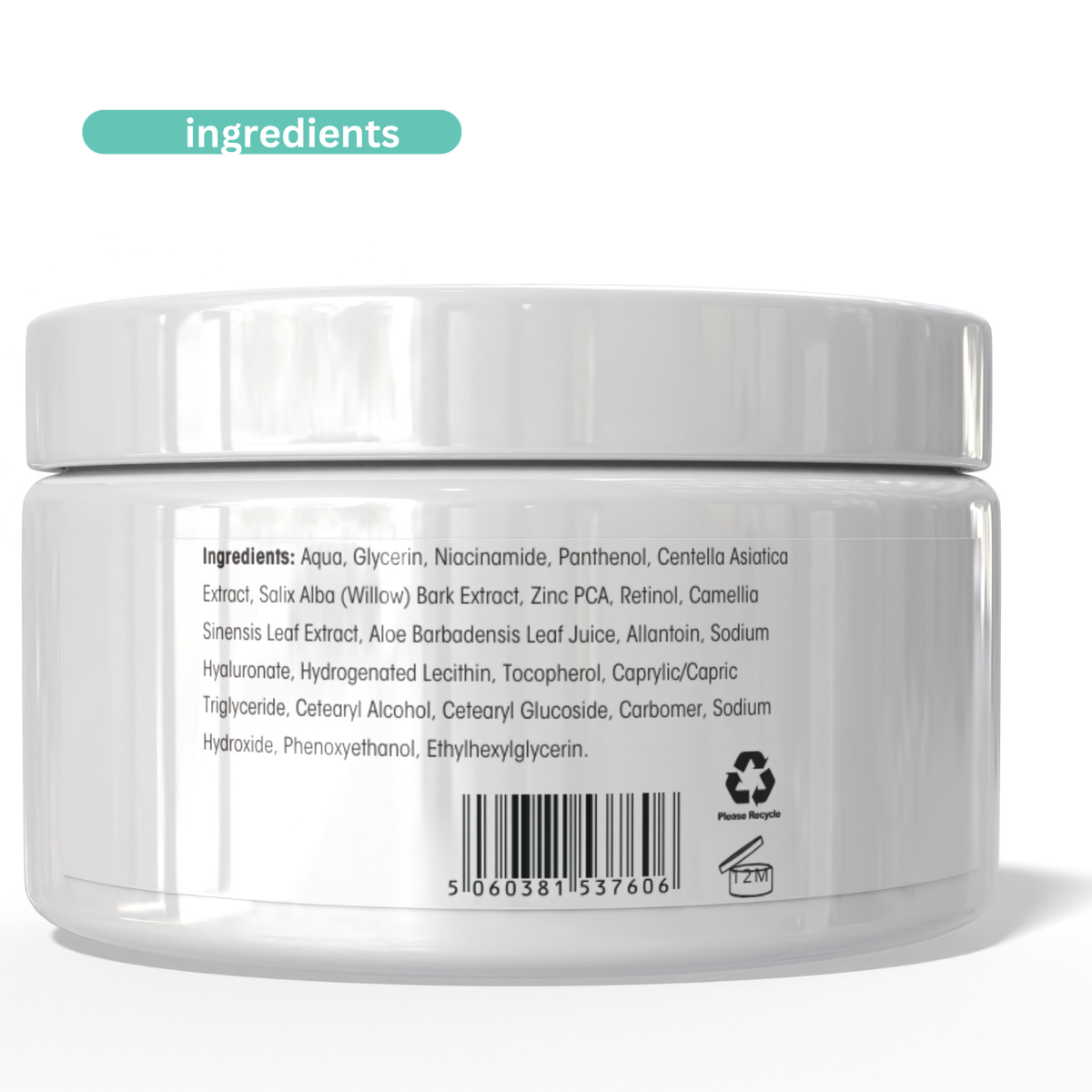 Back of the Clear Skin Night Cream jar showing its ingredient label and barcode.