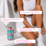 Creatine Femme+ fitness lifestyle image with a woman in sportswear.