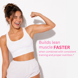 Creatine Femme+ fitness image featuring a woman flexing her arm.